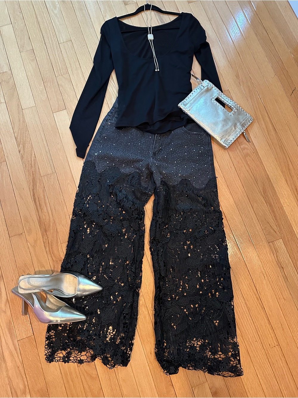 Black Crochet Wide-Leg Pants